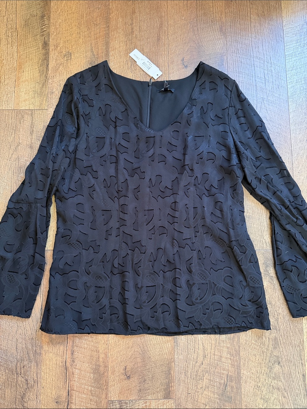 DREW Black Textured V-Neck Long-Sleeve Blouse